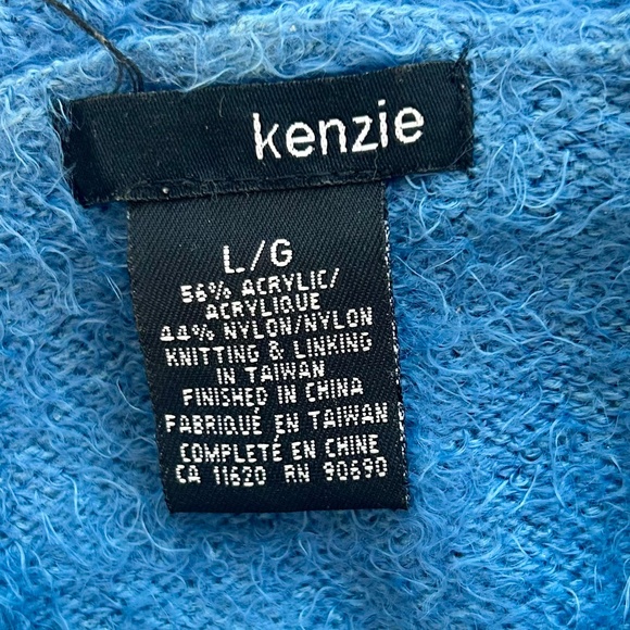 Kenzie Blue Fuzzy Mohair-Like Sweater with Hood Size L - Picture 7 of 8